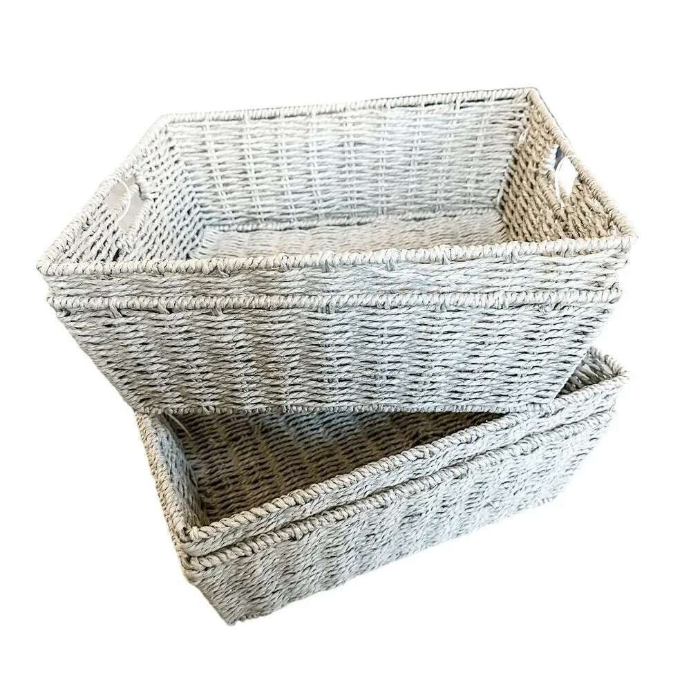 Brand New Set of Two Whitmor Rattique Shelf Tote with handles, Gray, Pantry Bin